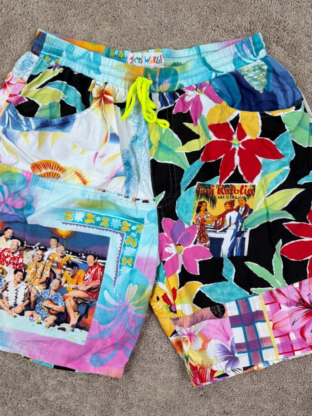 Vintage Jams World Surf Line Hawaii Shorts Mens L 80s Bermuda Beach Resort Trip